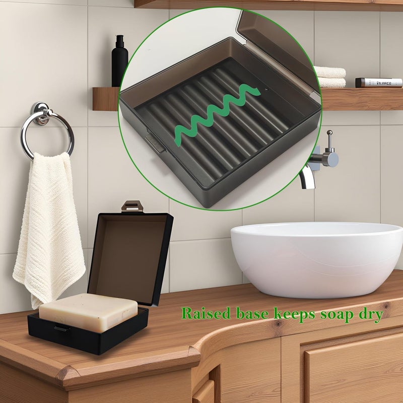 Elimeta Soap Holder 2 Pack  Shower Bar Case Box Fit Dr Squatch  Waterproof Travel Container with Lid  Square Bathroom Soap Dish for Camping Gym Outdoor Traveling (Transparent Black/Black) - Image 4